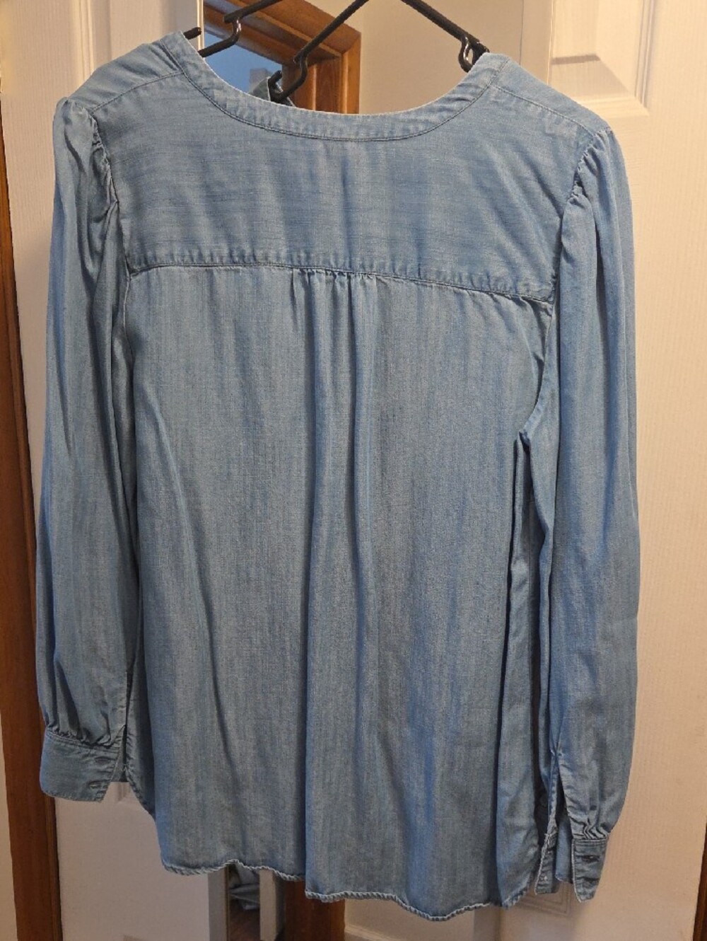 Talbots Light Chambray Blue Split-Neck Peasant Blouse - Picture 3 of 3